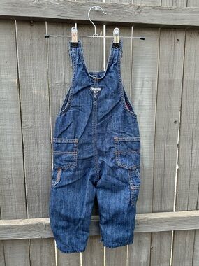 OshKosh B'gosh Denim Overalls with Red & Black Plaid Lining